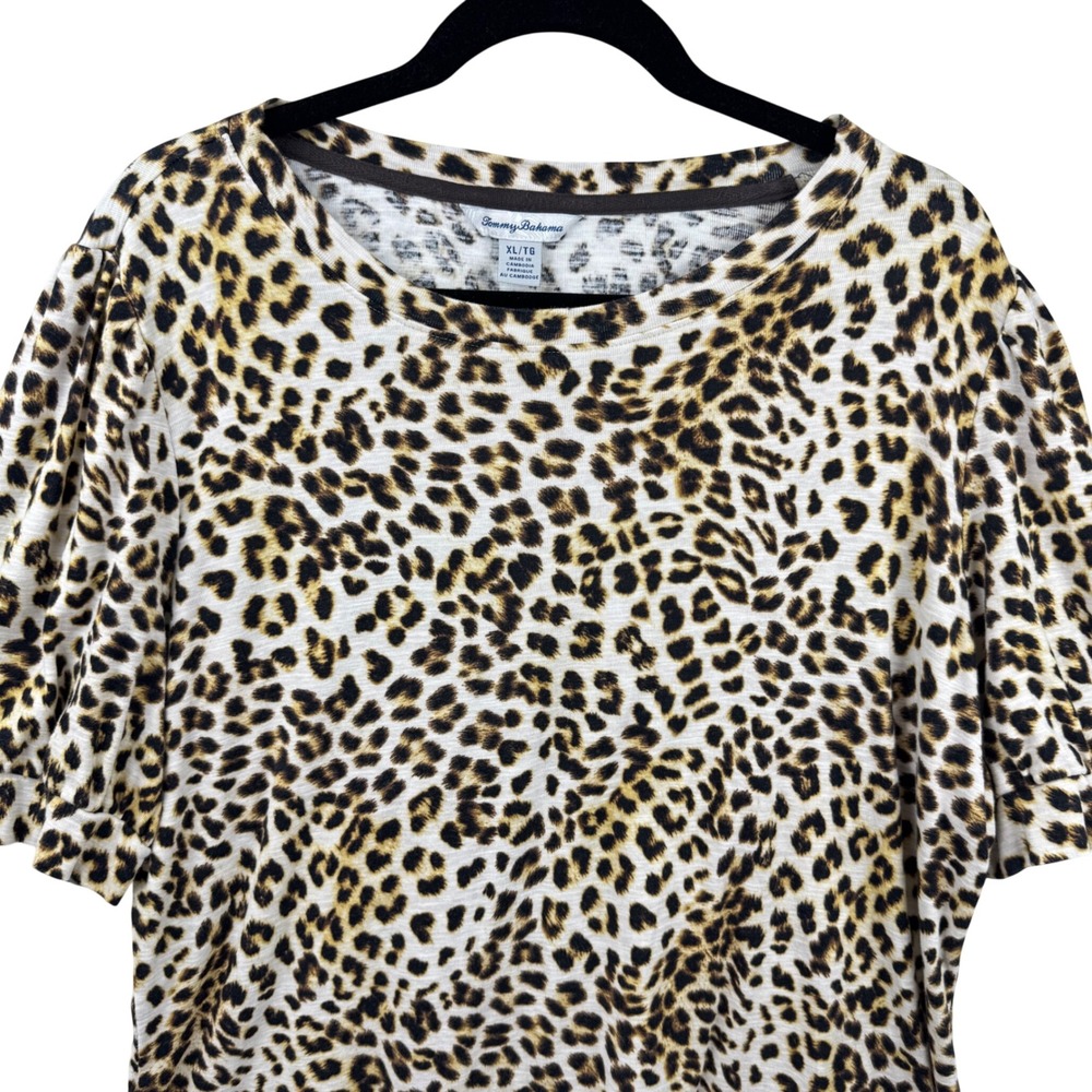 Tommy Bahama Leopard Print T-Shirt Women XL Tan Cotton Short Sleeve Animal Print - Picture 3 of 10